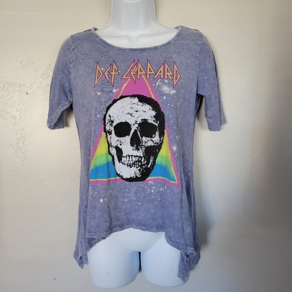 Def Leppard XS Blue Short Sleeve T-shirt Graphic Tee Skull Triangle Band Singer